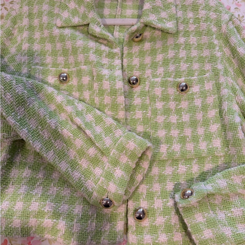 Zara Lime Green and White Tweed Jacket